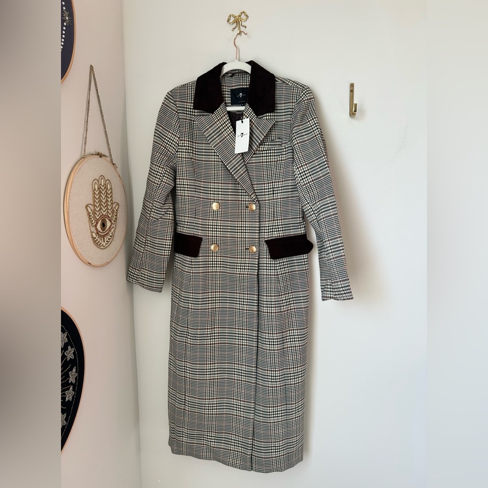 brown plaid trench coat